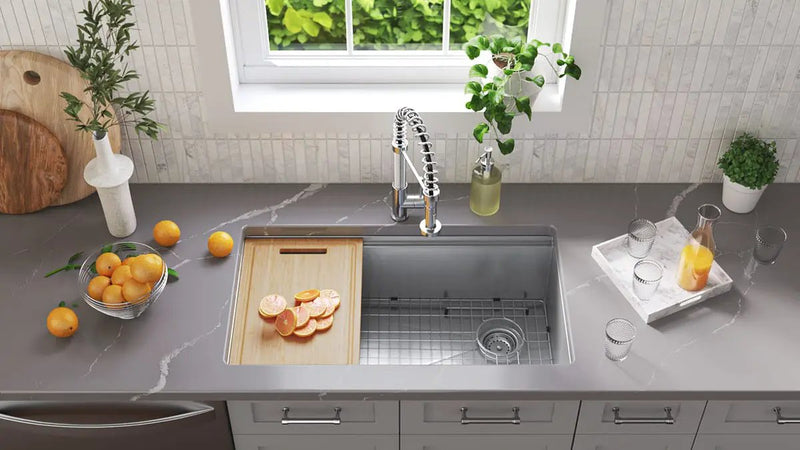 Single Bowl Handcrafted Kitchen Sink 3319 Stainless Steel in a finished room