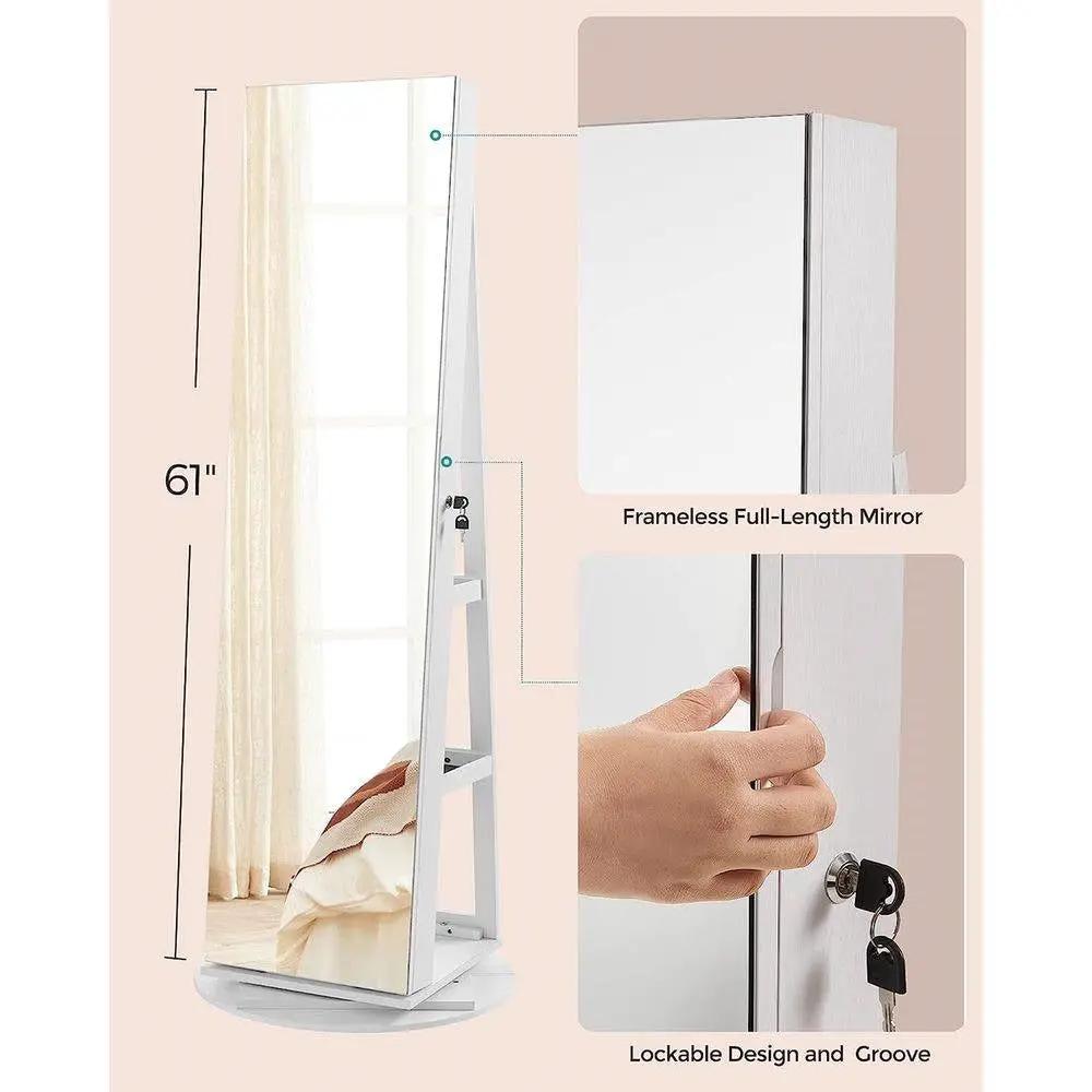 White Jewelry Cabinet Armoire Organizer Freestanding Rotating Mirror by HomePacific
