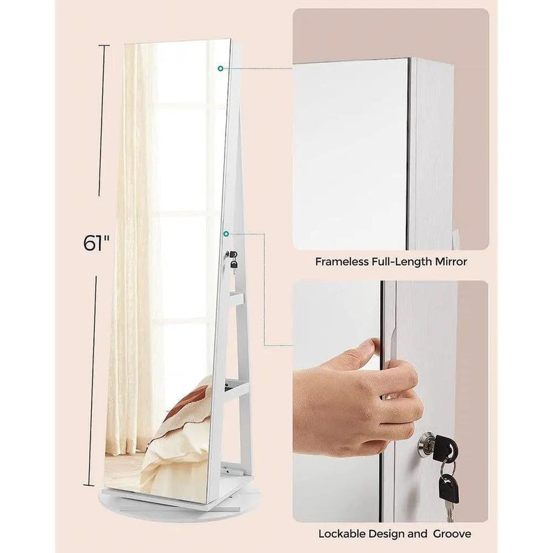 White Jewelry Cabinet Armoire Organizer Freestanding Rotating Mirror by HomePacific