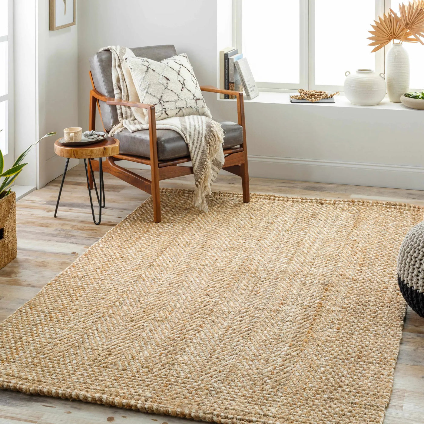 Dinah Natural Textured Jute Rug by Boutique Rugs