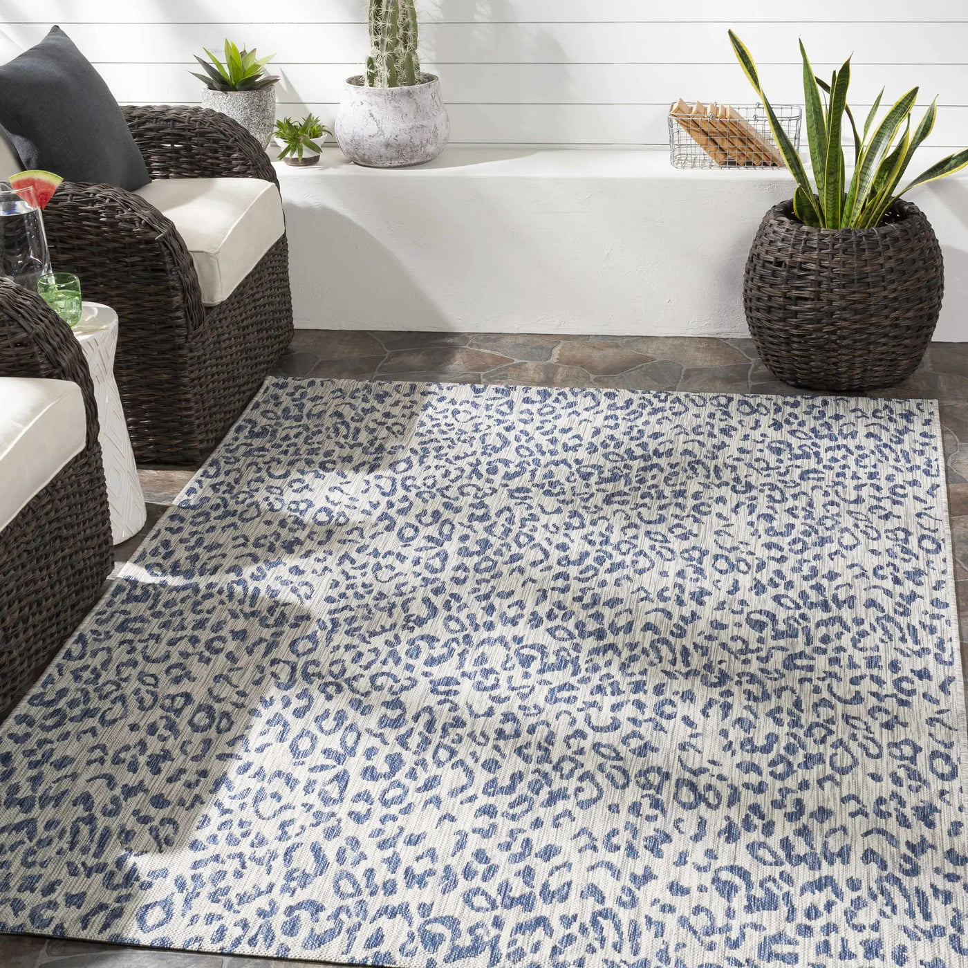Skipsea Blue Leopard Performance Outdoor Rug by Boutique Rugs