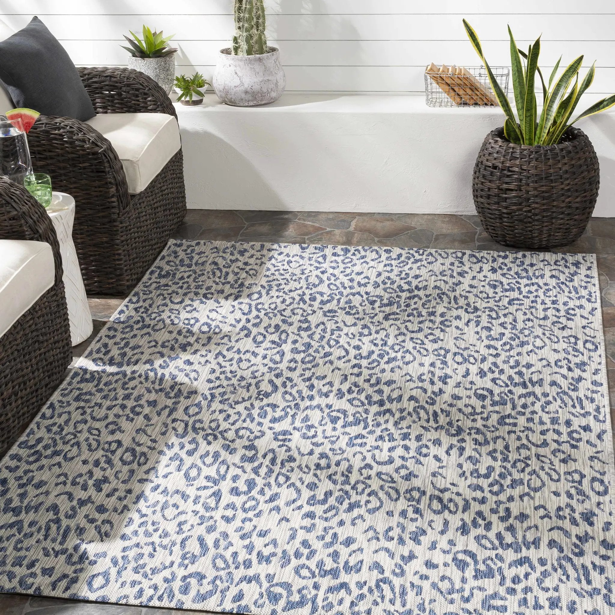 Skipsea Blue Leopard Performance Outdoor Rug by Boutique Rugs