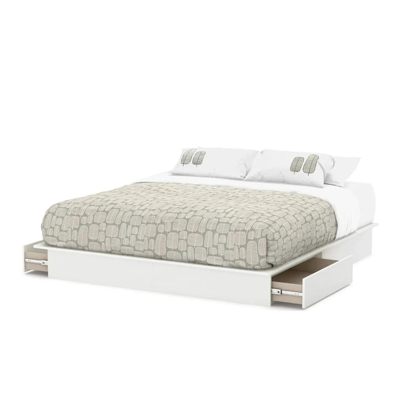 King size Modern Platform Bed with Storage Drawers in White Finish by HomePacific