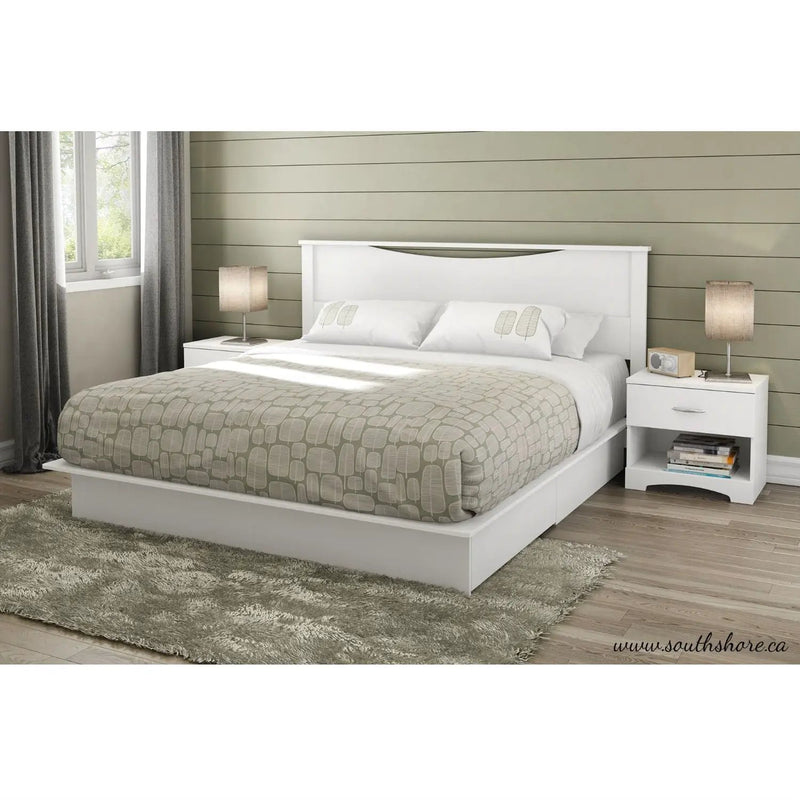 King size Modern Platform Bed with Storage Drawers in White Finish by HomePacific