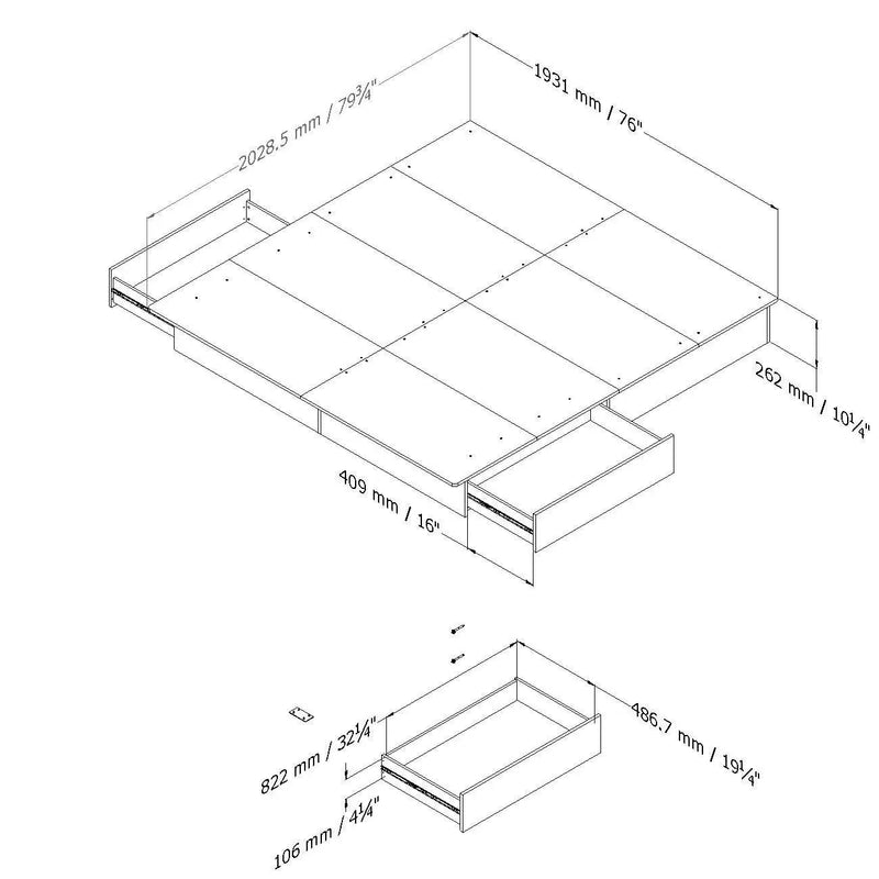 King size Modern Platform Bed with Storage Drawers in White Finish by HomePacific