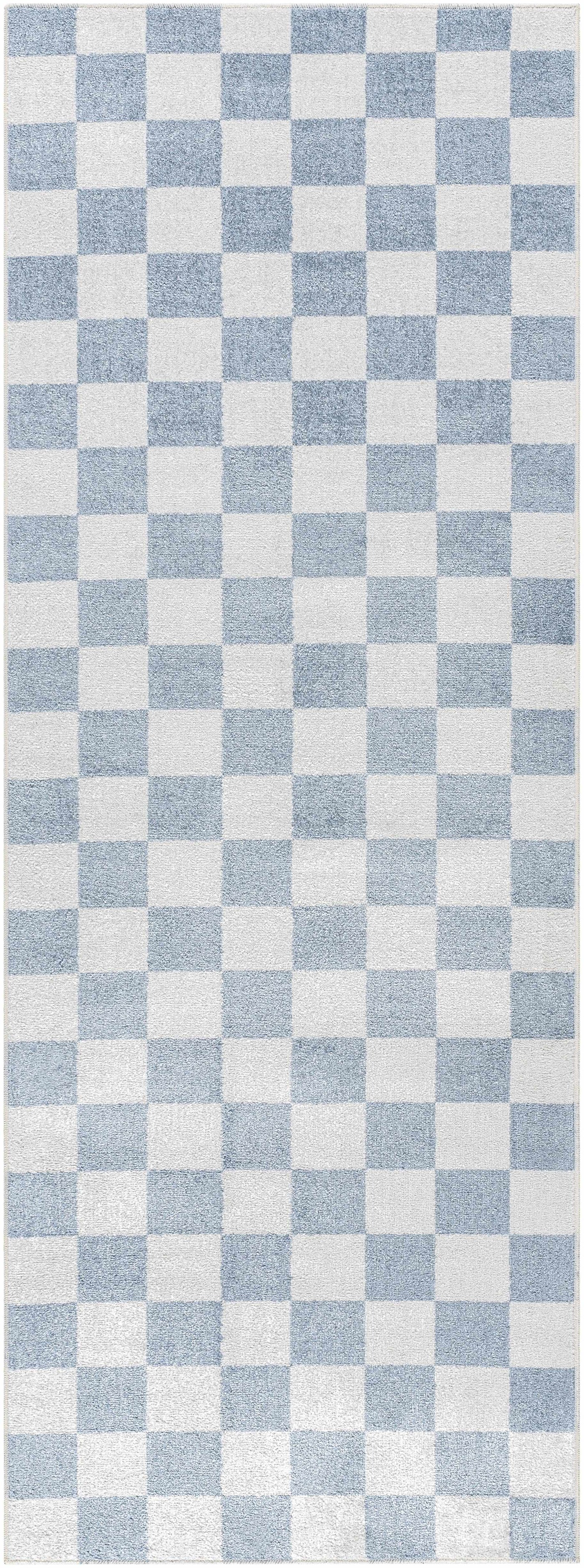 Brone Blue Checkered Washable Rug by Boutique Rugs