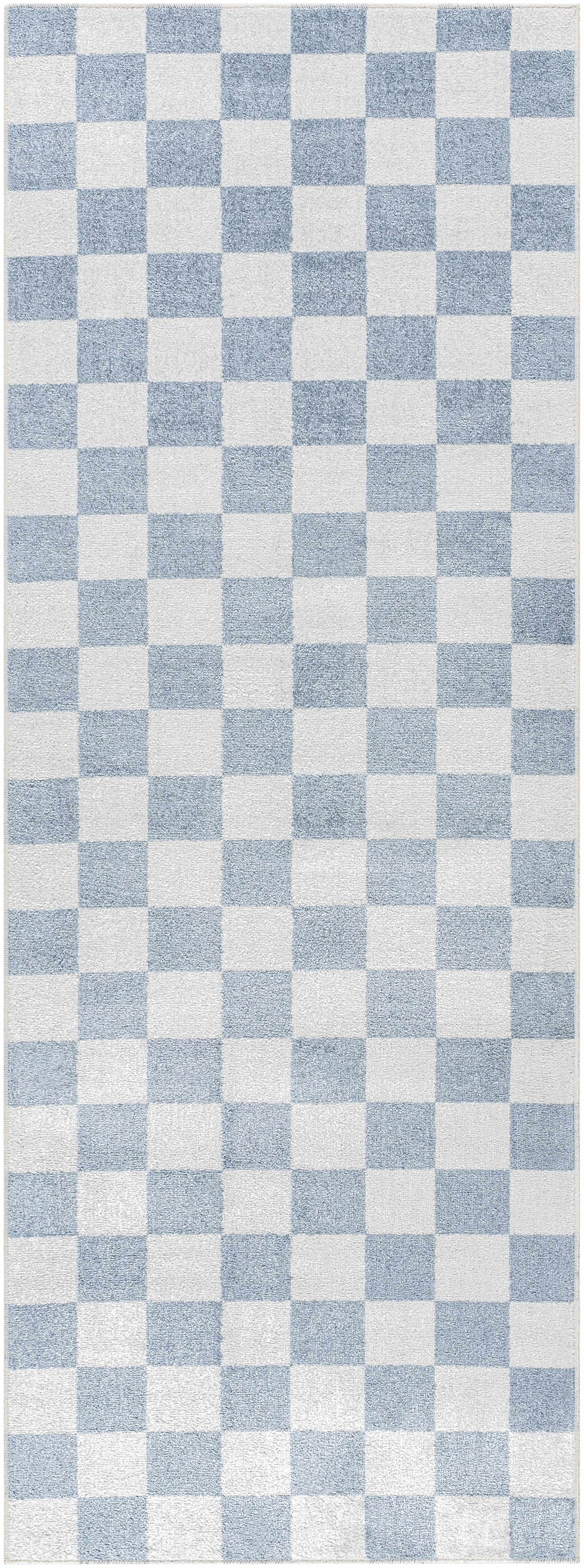 Brone Blue Checkered Washable Rug by Boutique Rugs