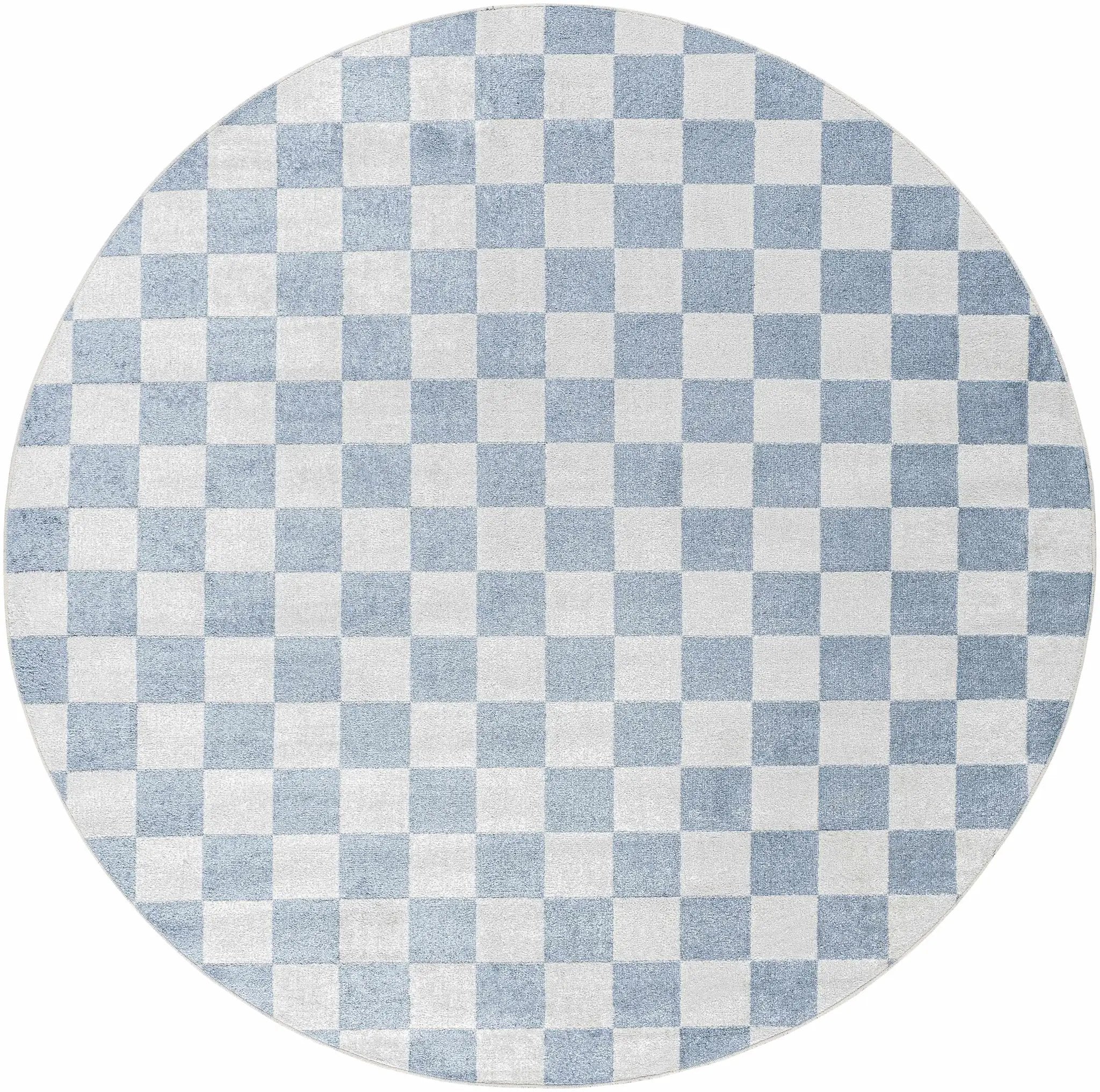 Brone Blue Checkered Washable Rug by Boutique Rugs