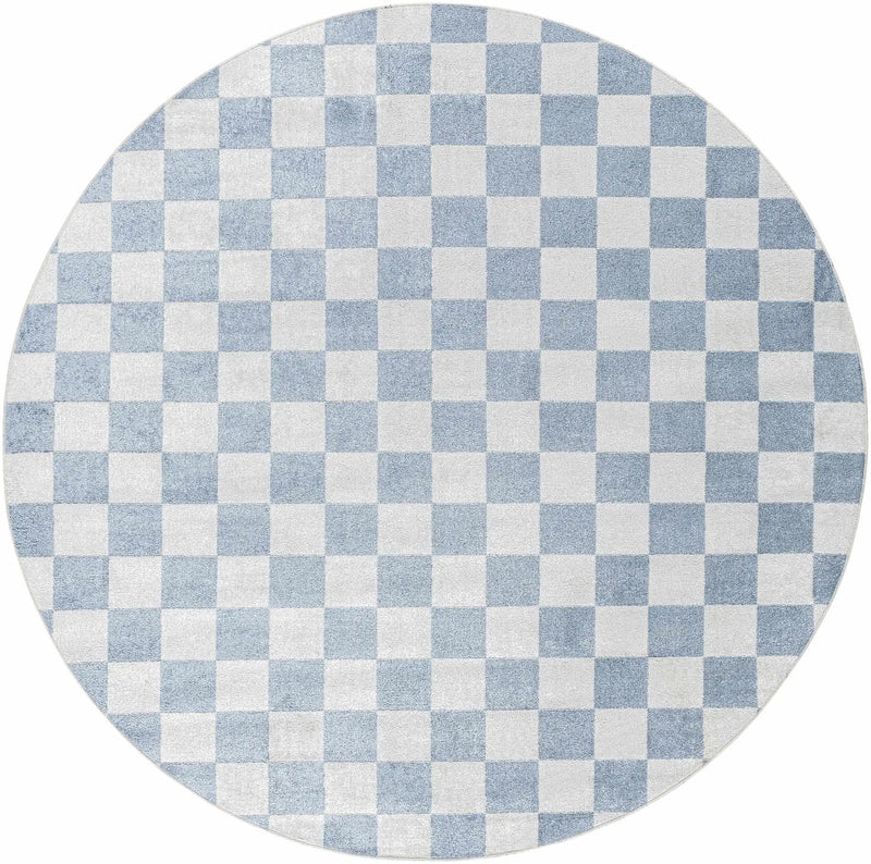 Brone Blue Checkered Washable Rug by Boutique Rugs
