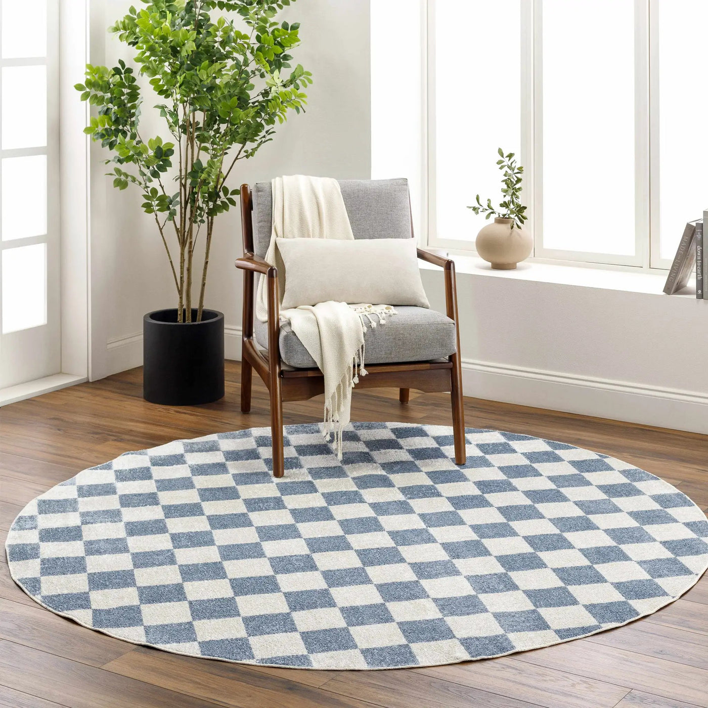 Brone Blue Checkered Washable Rug by Boutique Rugs