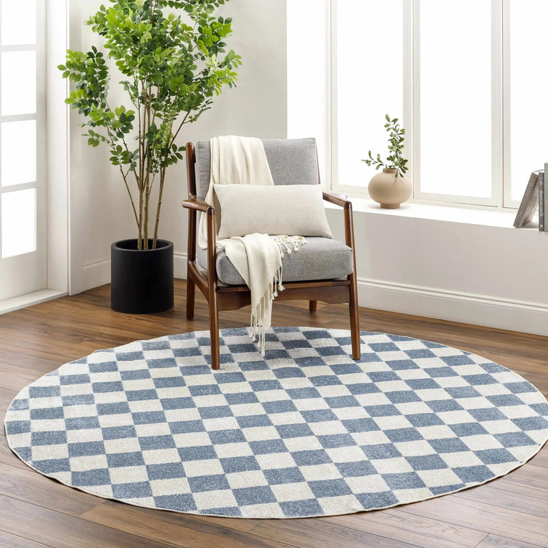 Brone Blue Checkered Washable Rug by Boutique Rugs