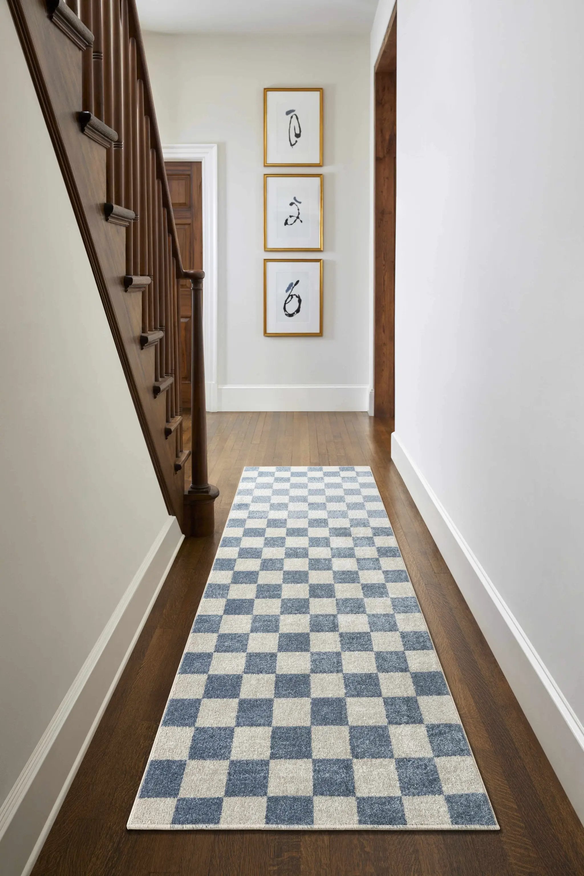 Brone Blue Checkered Washable Rug by Boutique Rugs