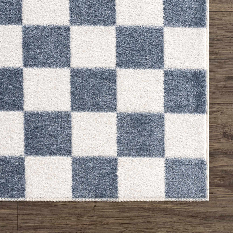 Brone Blue Checkered Washable Rug by Boutique Rugs