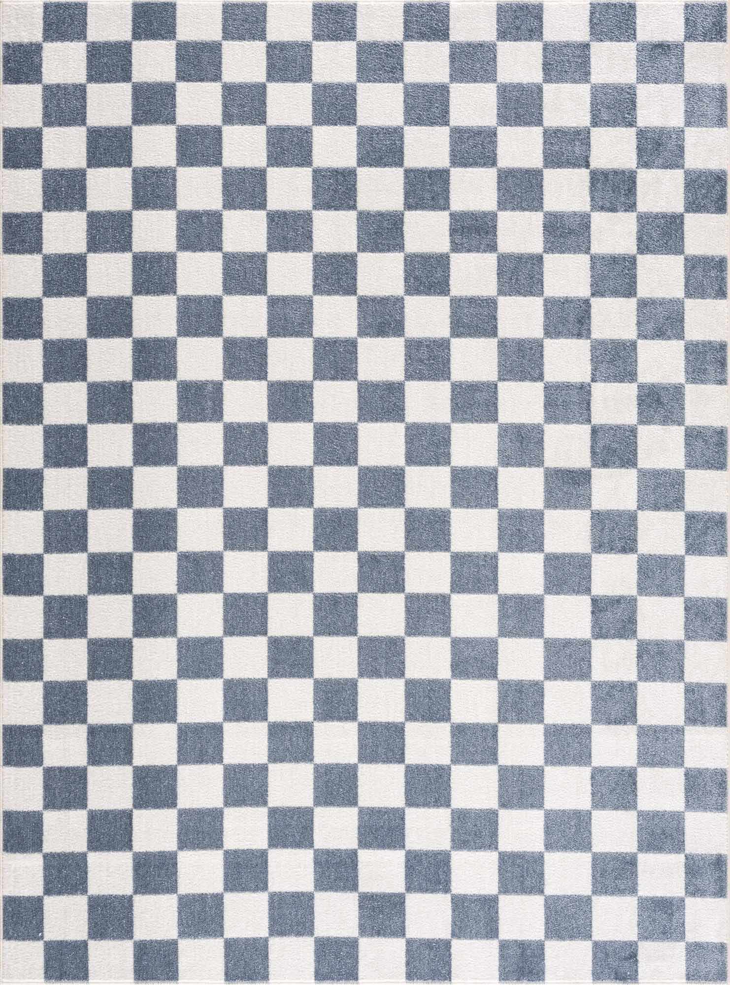 Brone Blue Checkered Washable Rug by Boutique Rugs
