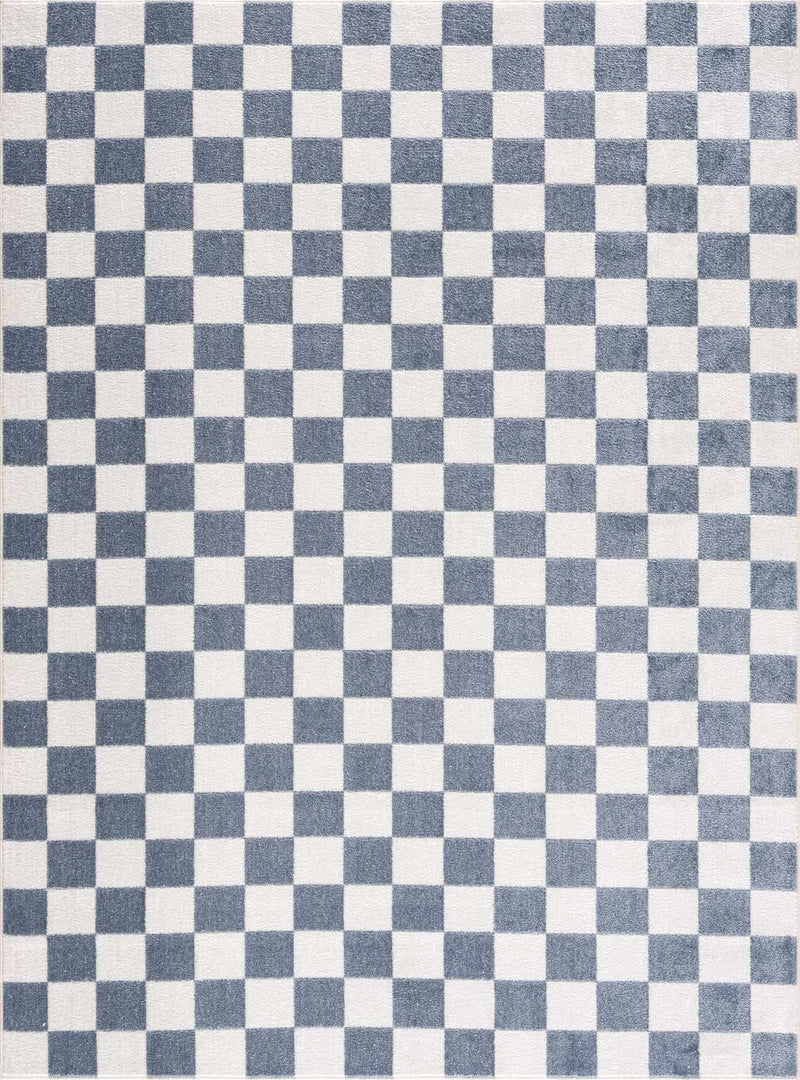 Brone Blue Checkered Washable Rug by Boutique Rugs