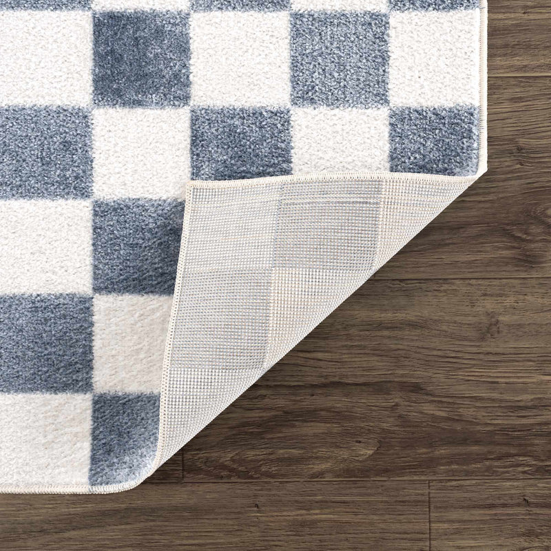 Brone Blue Checkered Washable Rug by Boutique Rugs