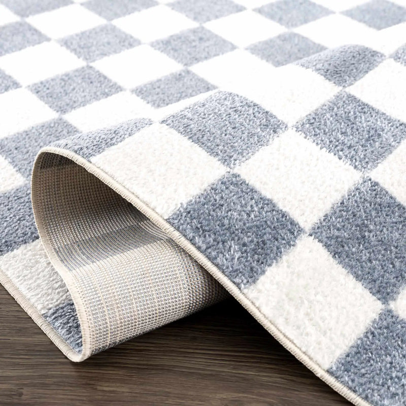 Brone Blue Checkered Washable Rug by Boutique Rugs