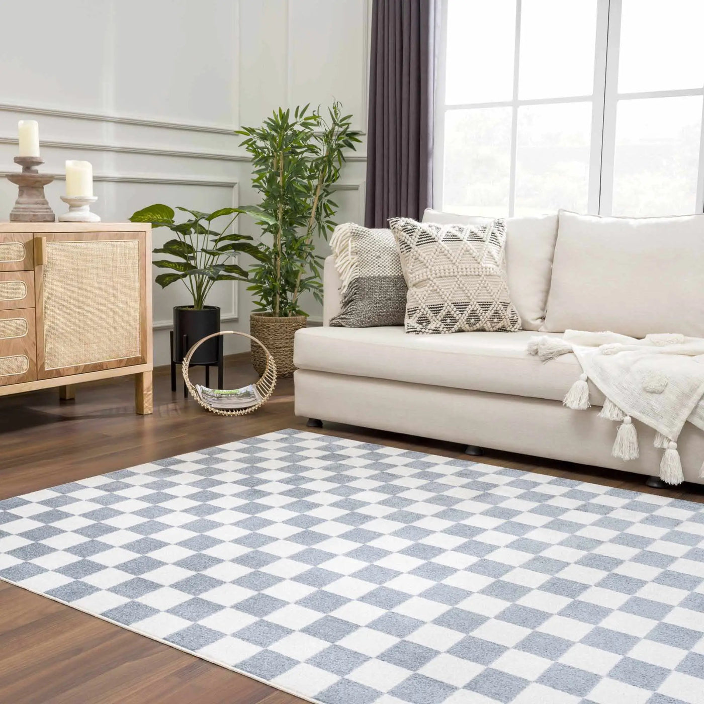 Brone Blue Checkered Washable Rug by Boutique Rugs