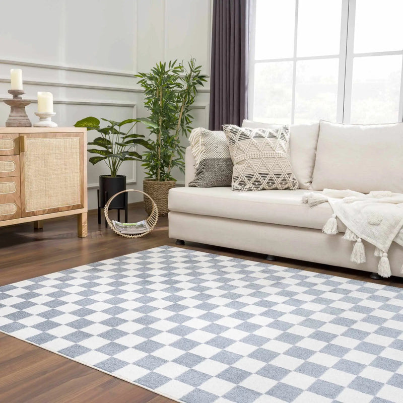 Brone Blue Checkered Washable Rug by Boutique Rugs