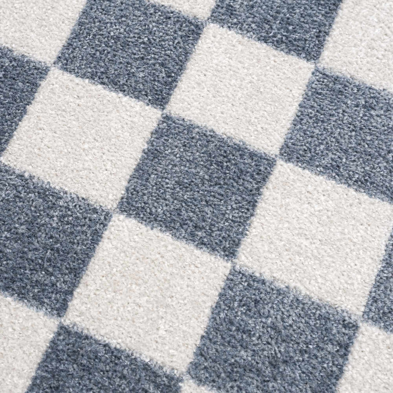 Brone Blue Checkered Washable Rug by Boutique Rugs