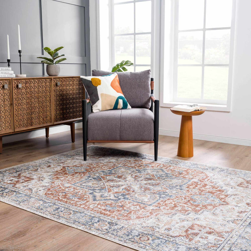 Neta Red & Blue Flat Pile Washable Rug - Clearance by Boutique Rugs