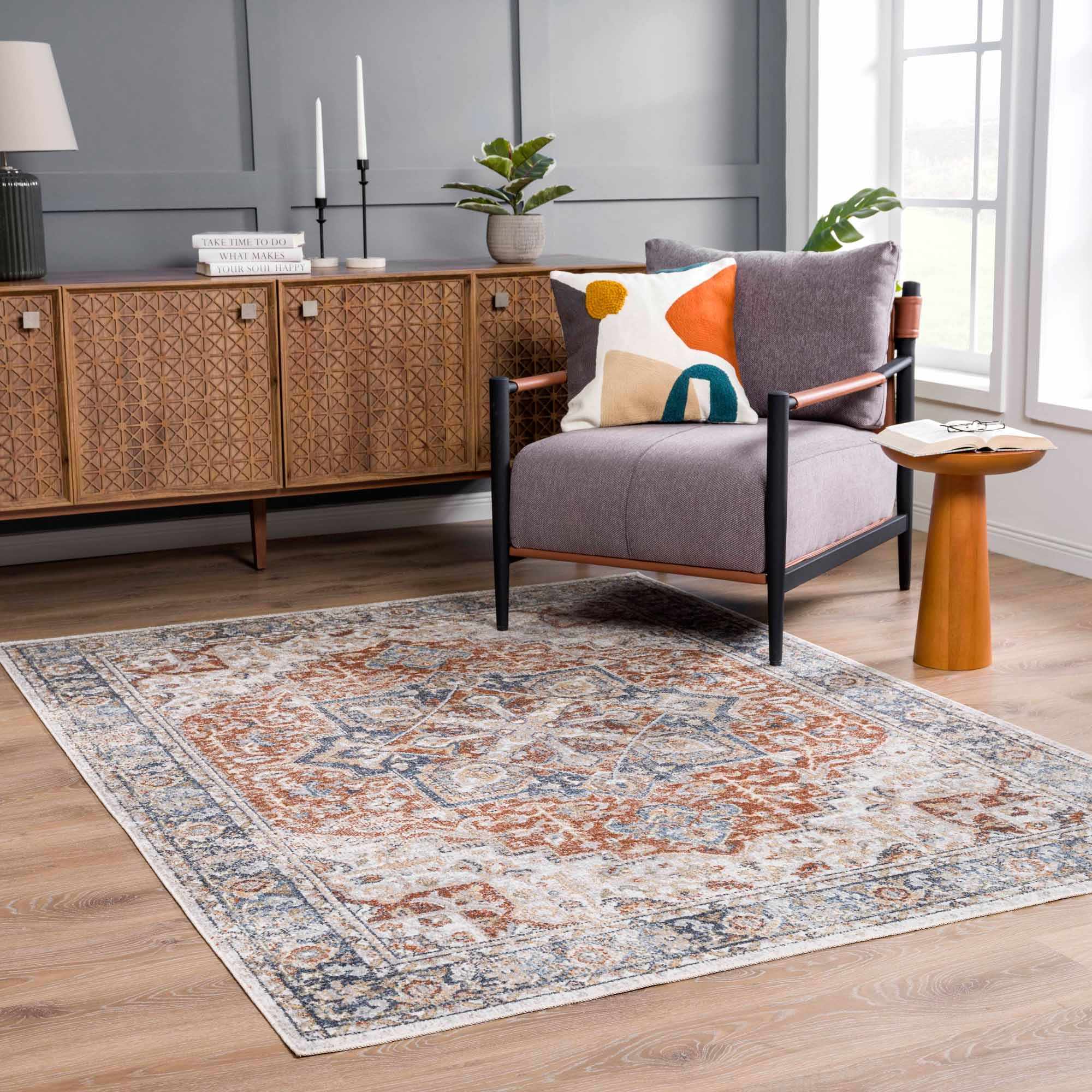 Neta Red & Blue Flat Pile Washable Rug - Clearance by Boutique Rugs