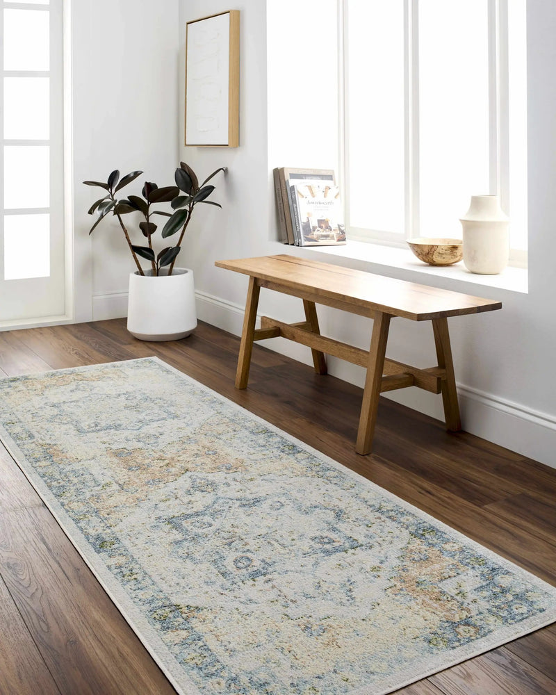 Neta Orange & Light Blue Washable Area Rug - Clearance by Boutique Rugs