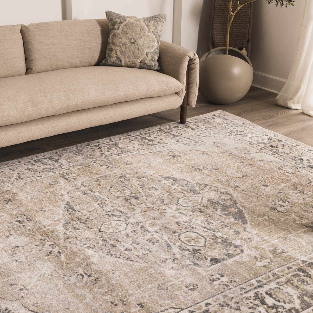 Rudo Beige Flat Pile Washable Rug by Boutique Rugs