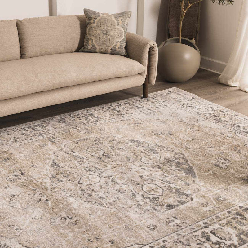 Rudo Beige Flat Pile Washable Rug by Boutique Rugs