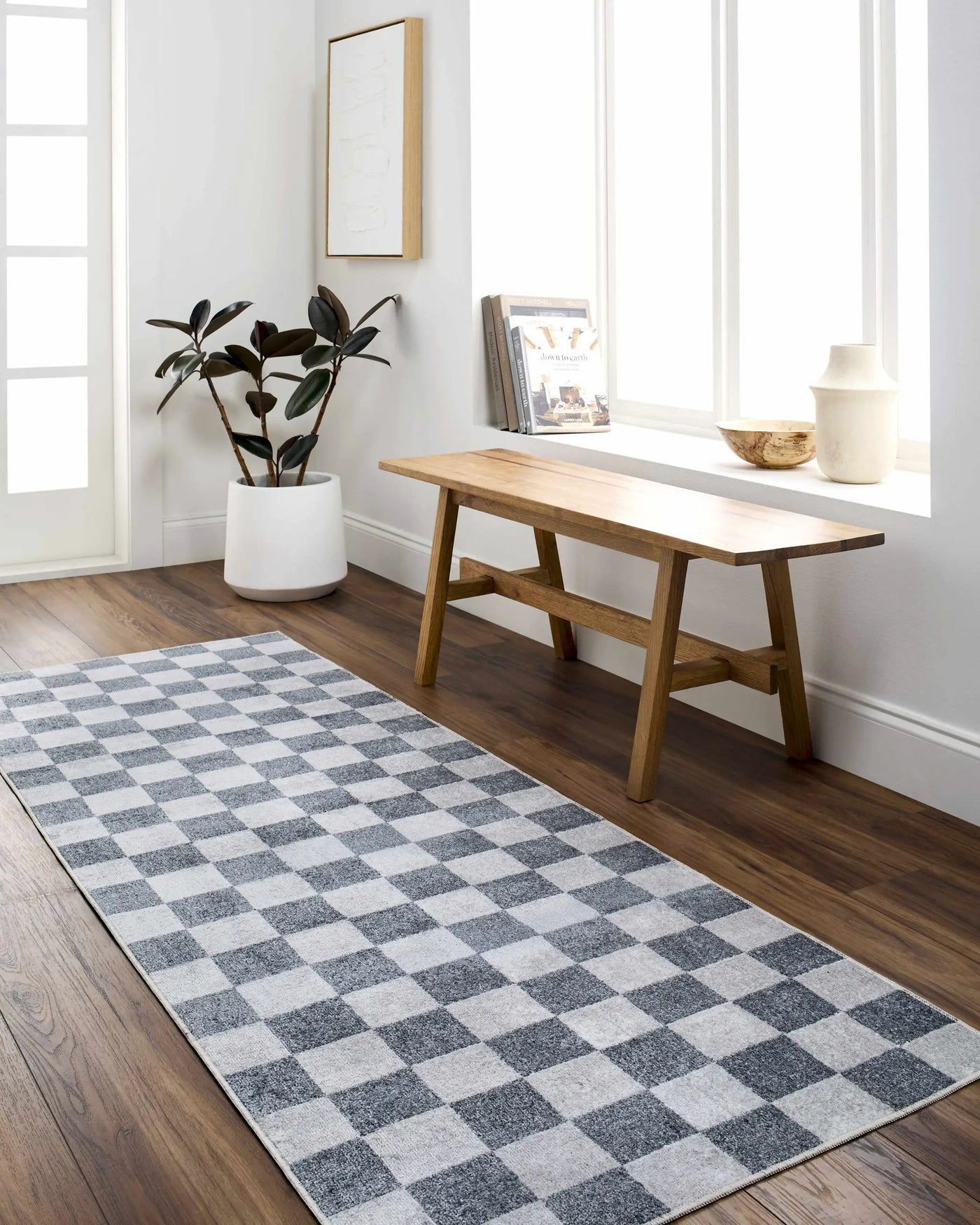 Alie Blue Gray Checkered Washable Rug by Boutique Rugs