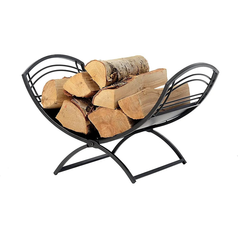 Black Metal Indoor Outdoor Farmhouse Firewood Holder Log Rack by HomePacific