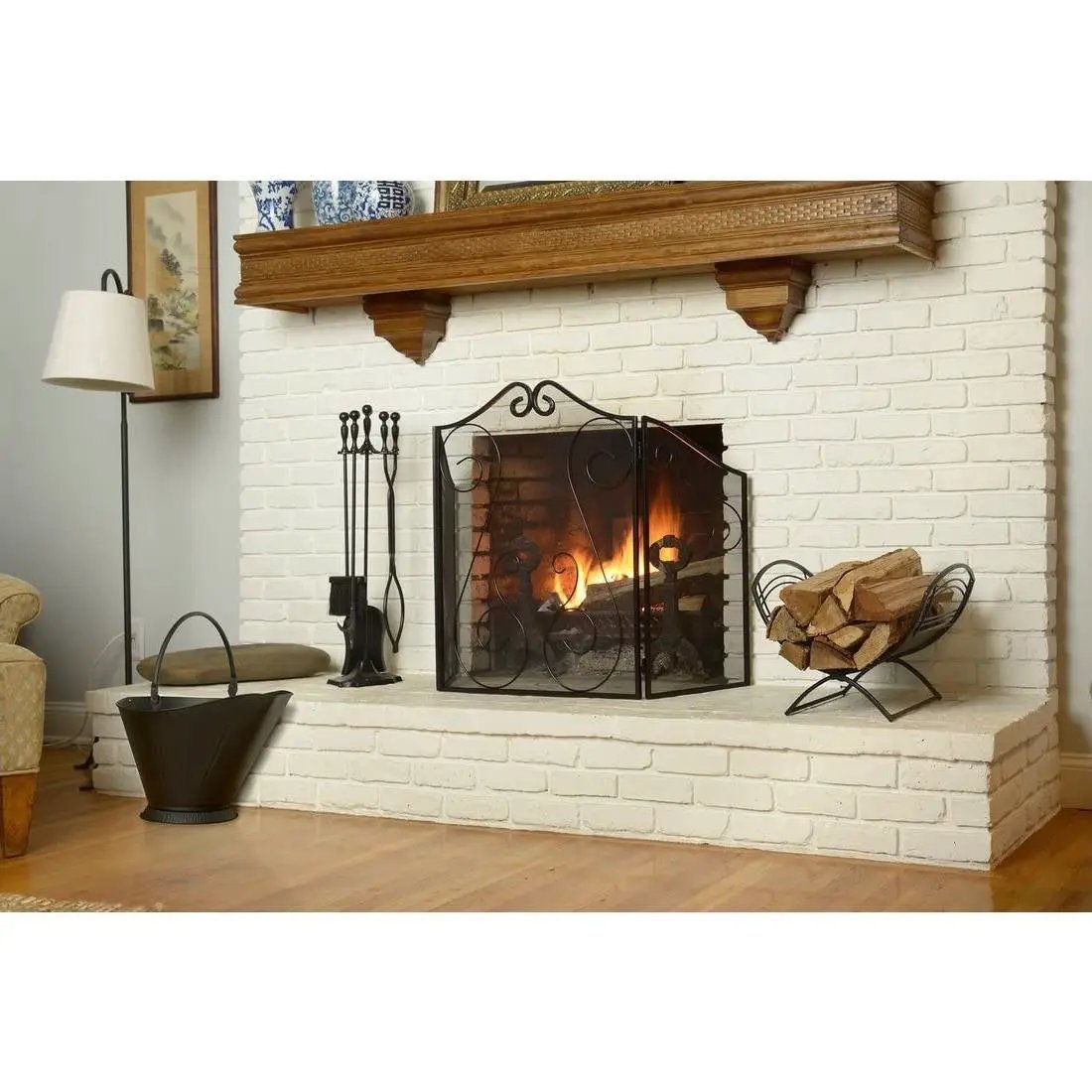 Black Metal Indoor Outdoor Farmhouse Firewood Holder Log Rack by HomePacific