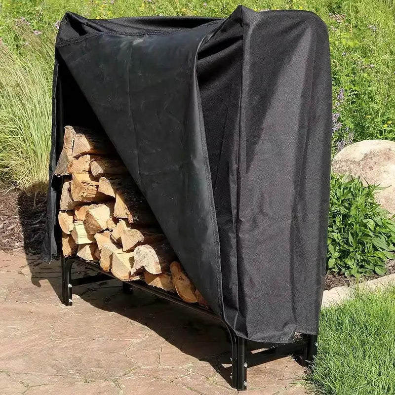 Indoor/Outdoor 4-Ft. Black Metal Firewood Rack with Cover by HomePacific