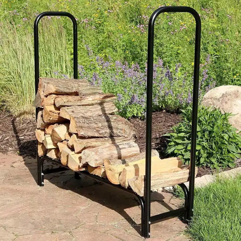 Indoor/Outdoor 4-Ft. Black Metal Firewood Rack with Cover by HomePacific
