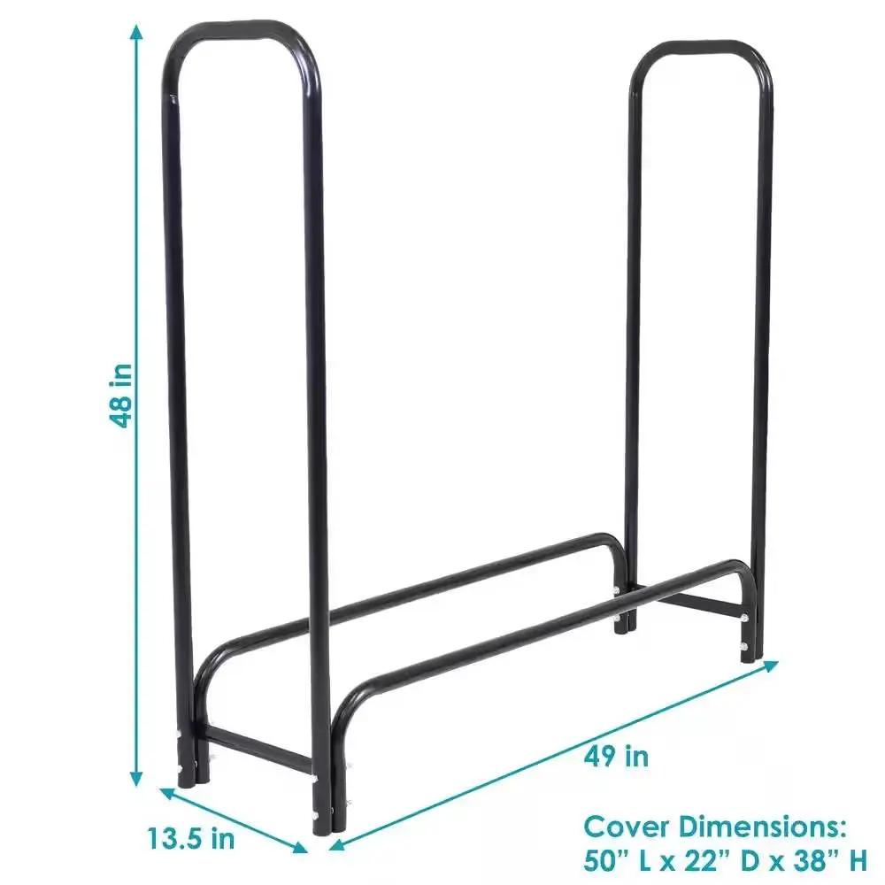 Indoor/Outdoor 4-Ft. Black Metal Firewood Rack with Cover by HomePacific