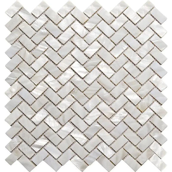 Powder White 10x11 Polished Herringbone Shell Mother of Pearl Mosaic Tile (20 pack, 16.49 sq ft/case), photo 2 of 4