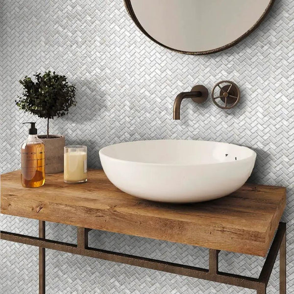 Powder White 10x11 Polished Herringbone Shell Mother of Pearl Mosaic Tile (20 pack, 16.49 sq ft/case)