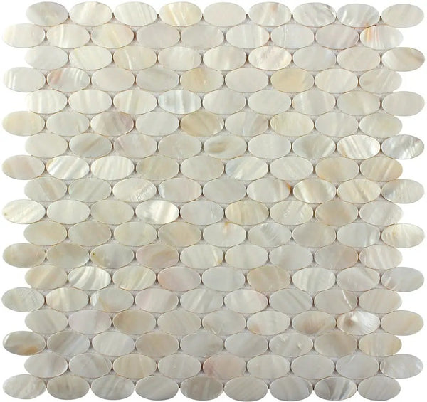 Bone White 11x12 Polished Oval Shell Mother of Pearl Mosaic Tile (20 pack, 18.67 sq ft/case), photo 2 of 2