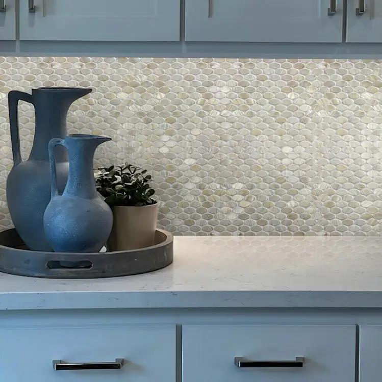 Bone White 11x12 Polished Oval Shell Mother of Pearl Mosaic Tile (20 pack, 18.67 sq ft/case) by Apollo Tile