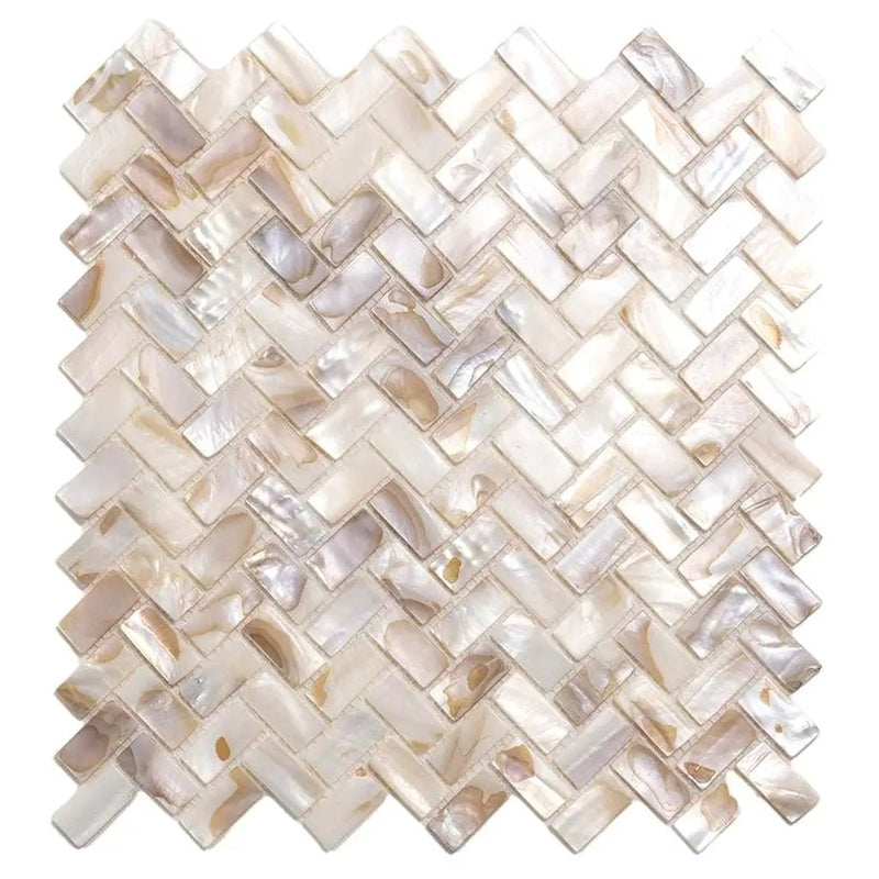 White Beige 11x11 Polished Herringbone Shell Mother of Pearl Mosaic Tile (20 pack, 16.19 sq ft/case) by Apollo Tile