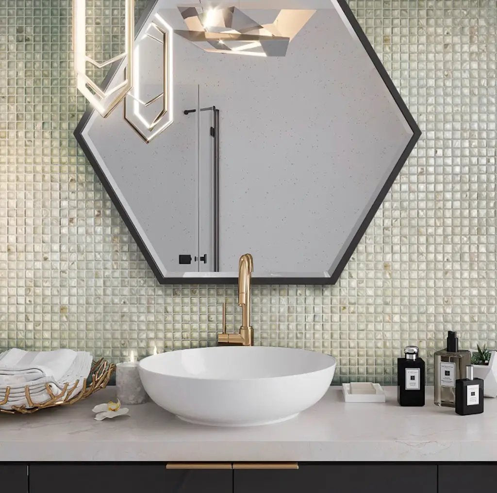Shell White 12x12 Polished Square Shell Mother of Pearl Mosaic Tile (20 pack, 19.34 sq ft/case) by Apollo Tile