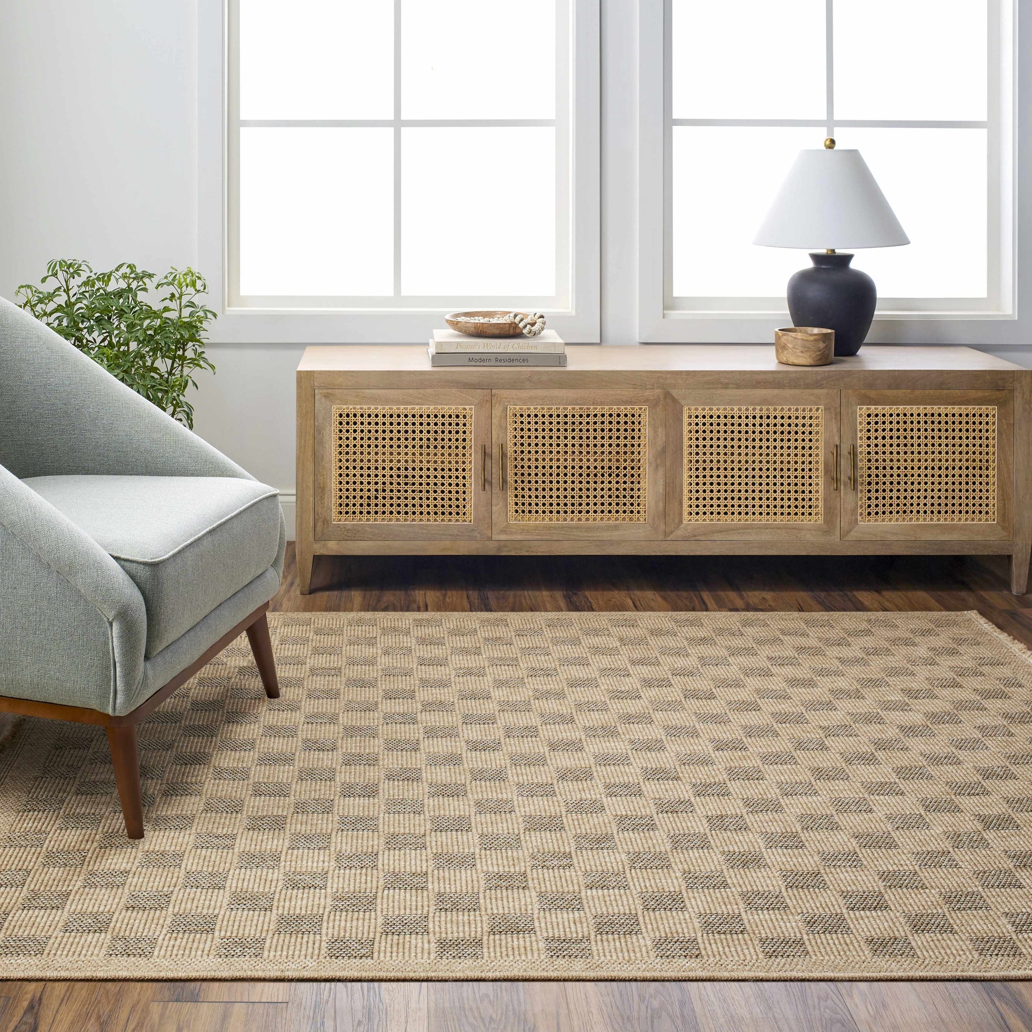Jurek Beige & Brown Checkered Outdoor Area Rug by Boutique Rugs