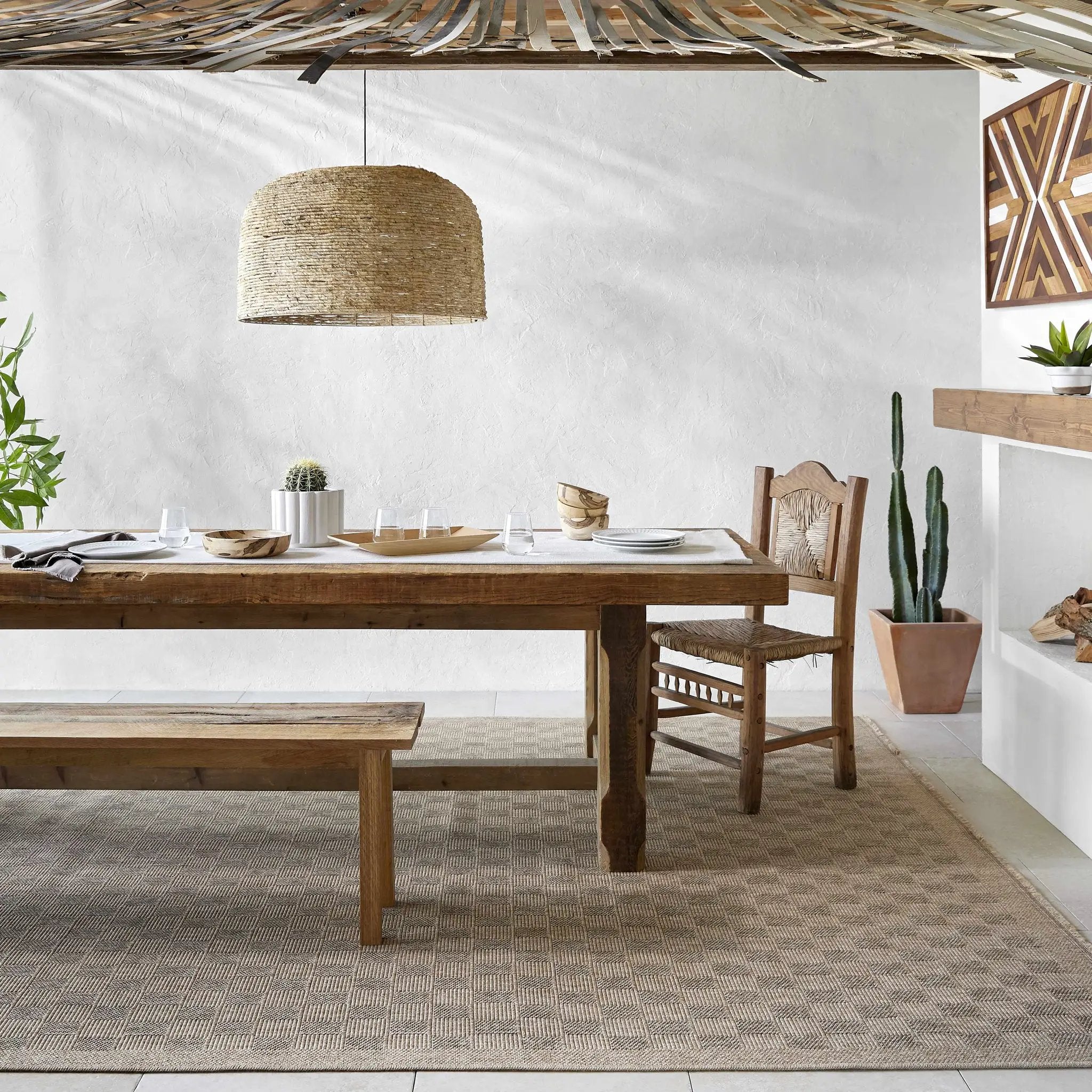 Jurek Beige & Brown Checkered Outdoor Area Rug by Boutique Rugs
