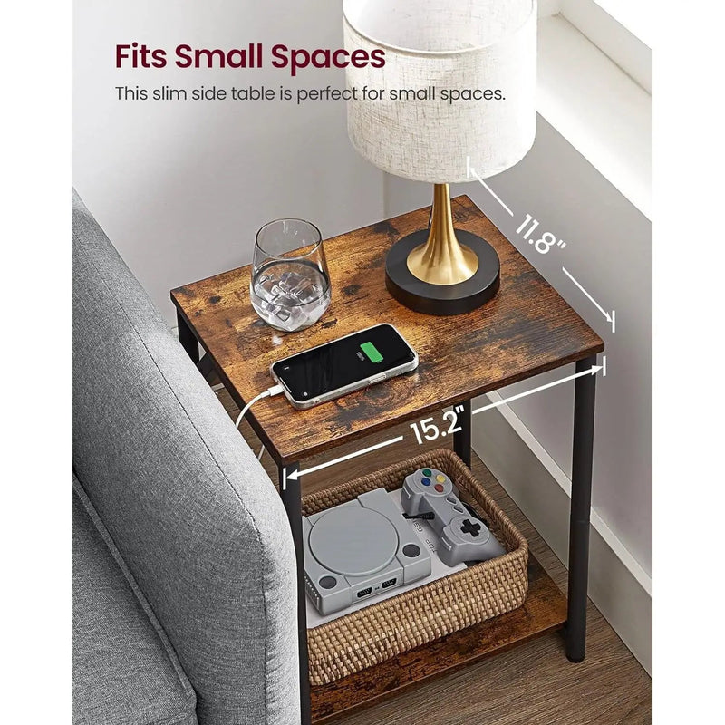 Set of 2 - Nightstand End Tables Charging Station with 2 USB ports by HomePacific