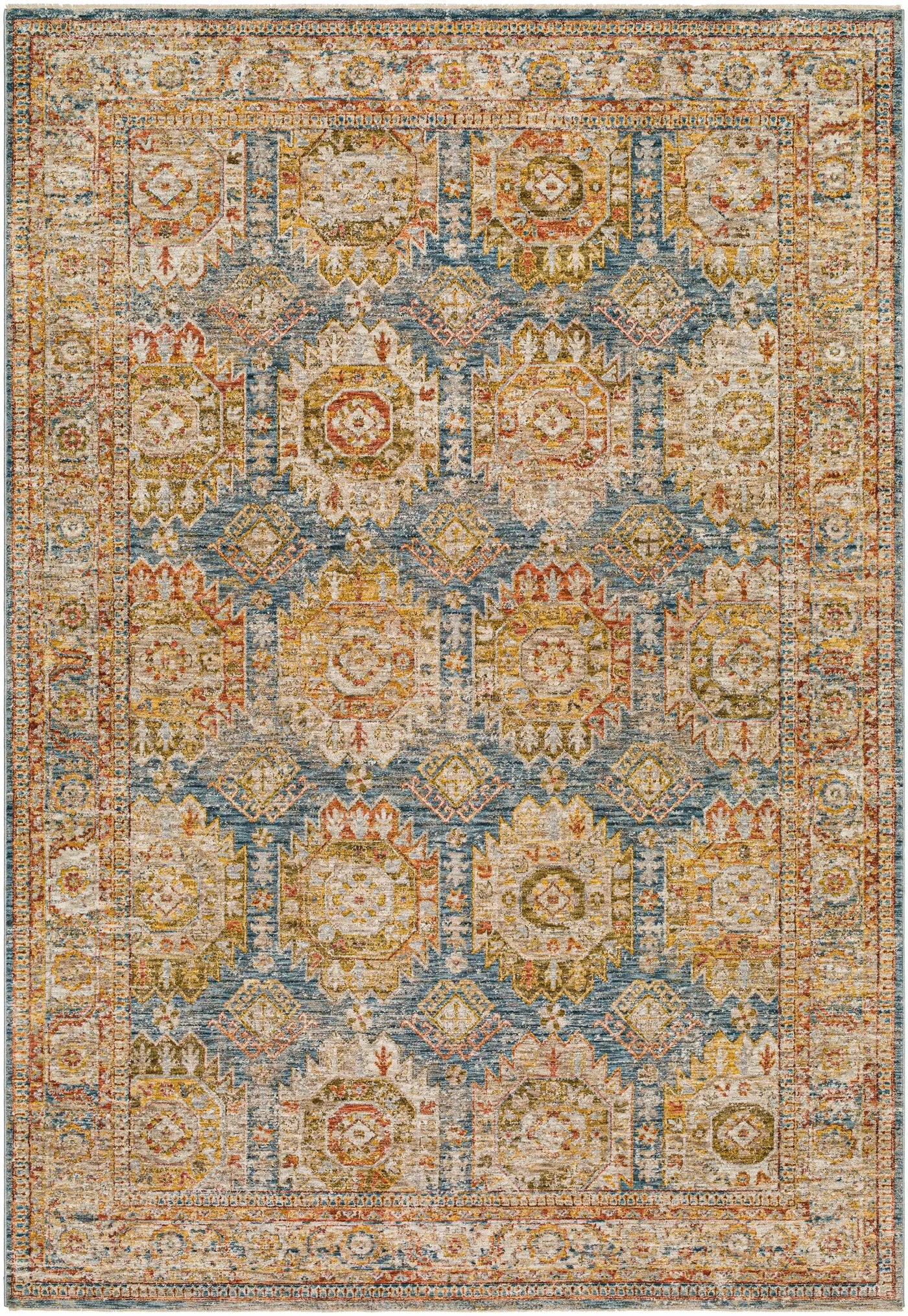 Crescentia Blue & Beige Textured Rug with Fringes by Boutique Rugs