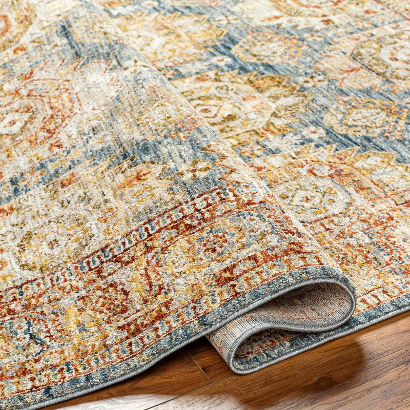 Crescentia Blue & Beige Textured Rug with Fringes by Boutique Rugs