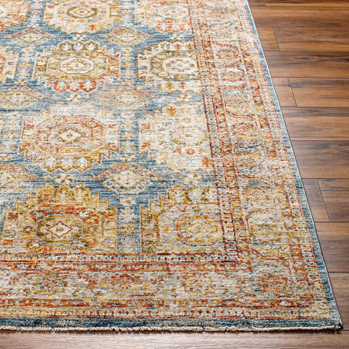 Crescentia Blue & Beige Textured Rug with Fringes by Boutique Rugs