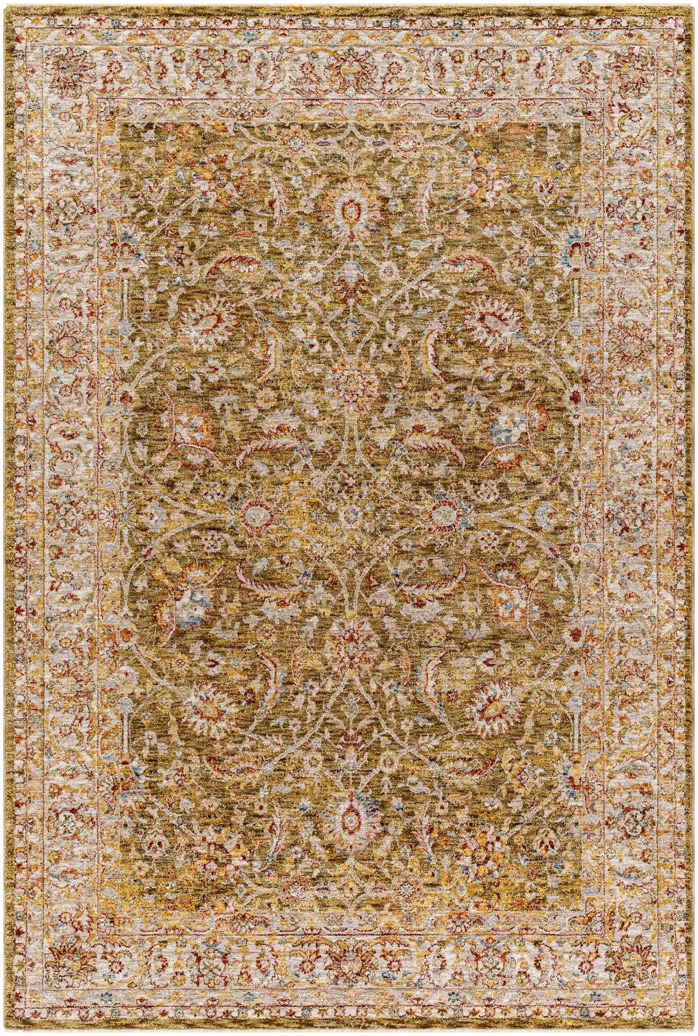 Dyan Green Textured Rug with Fringes by Boutique Rugs