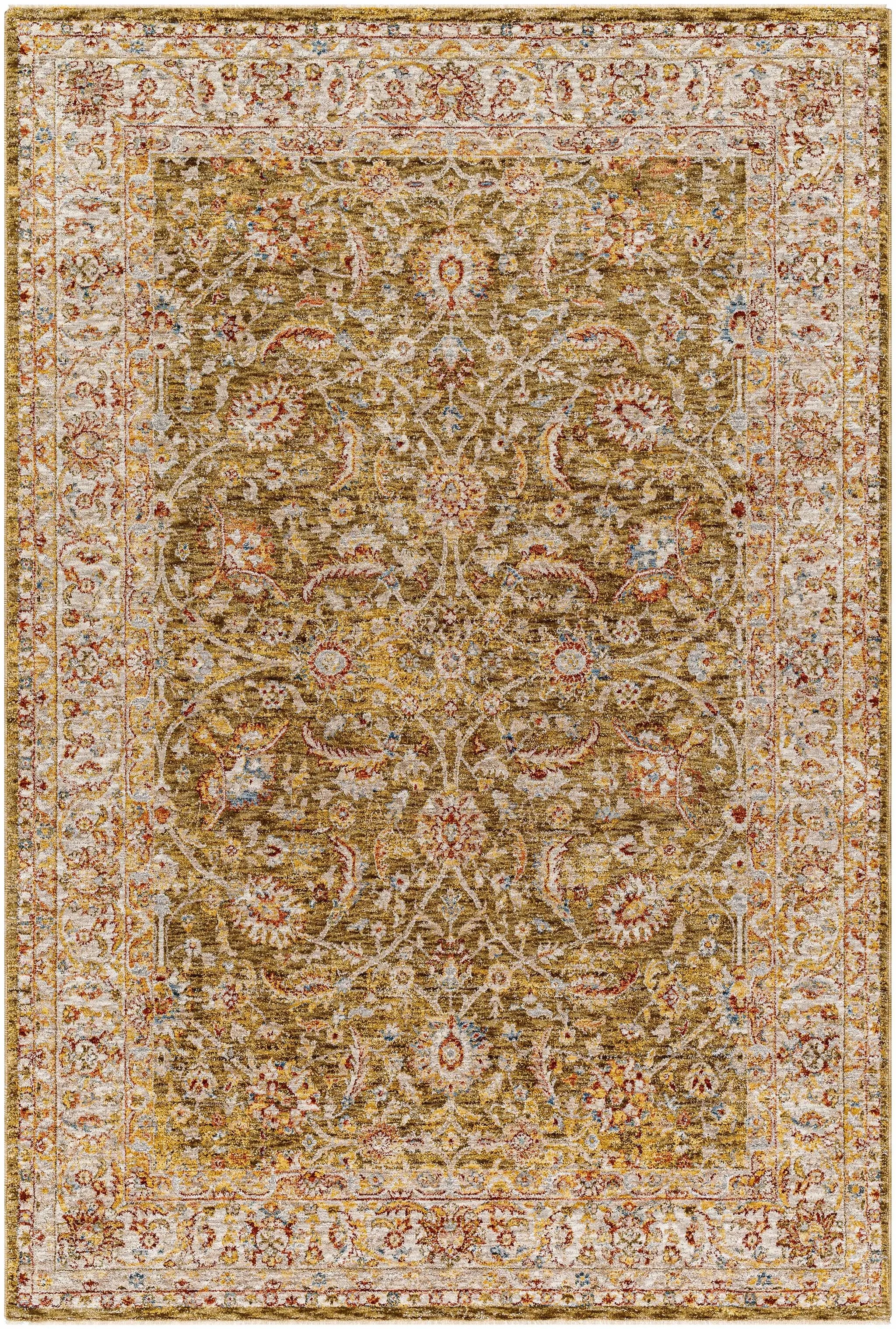 Dyan Green Textured Rug with Fringes by Boutique Rugs