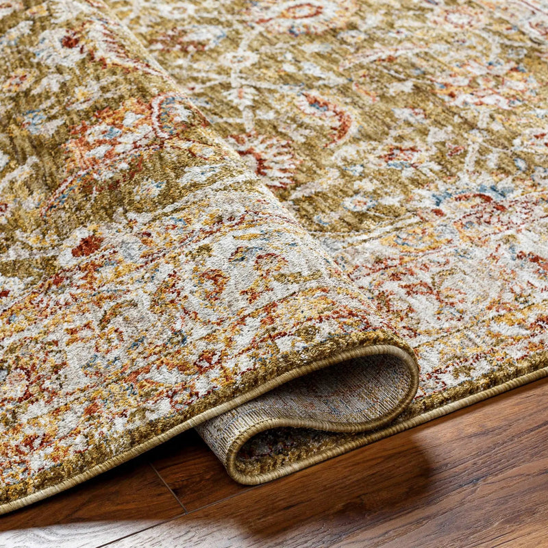 Dyan Green Textured Rug with Fringes by Boutique Rugs